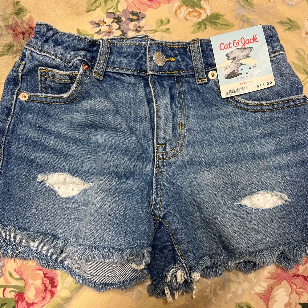 Jean shorts, adjustable waistband